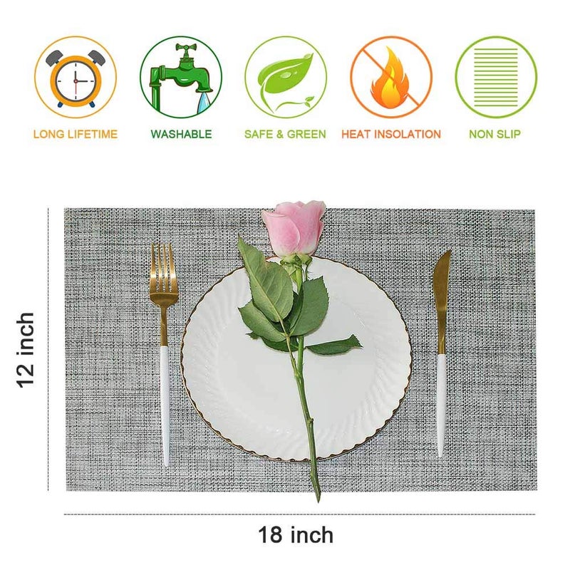 GIVERARE Placemats Set of 4, Heat-Resistant Woven Vinyl Place Mat, Non-Slip Washable PVC Table Mats, Easy to Clean Premium Plastic at for Dining, Kitchen Table (Smoky Gray) - Image 2
